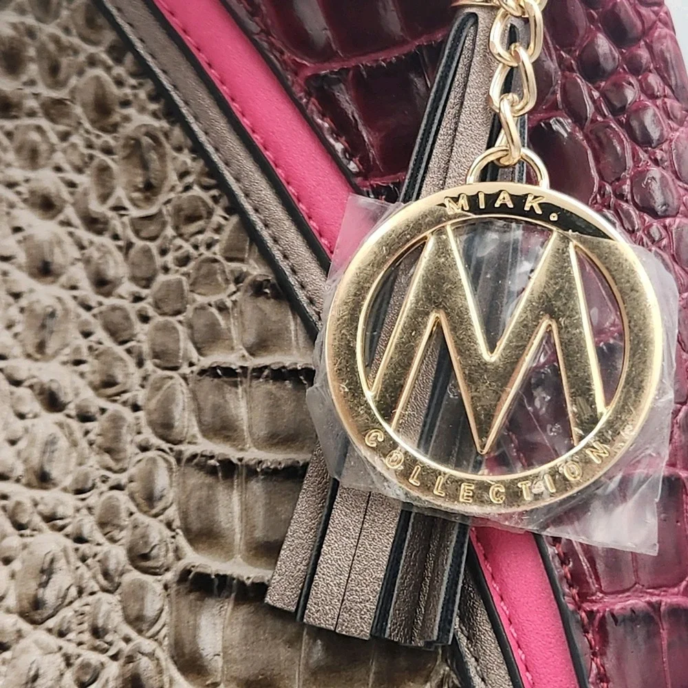 MKF Collection Nayra Embossed Shoulder Hobo Bag‎ Pink Charcoal By Mia K - NWT